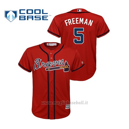 Maglia Baseball Bambino Atlanta Braves 5 Freddie Freeman Cool Base Majestic Alternato Rosso